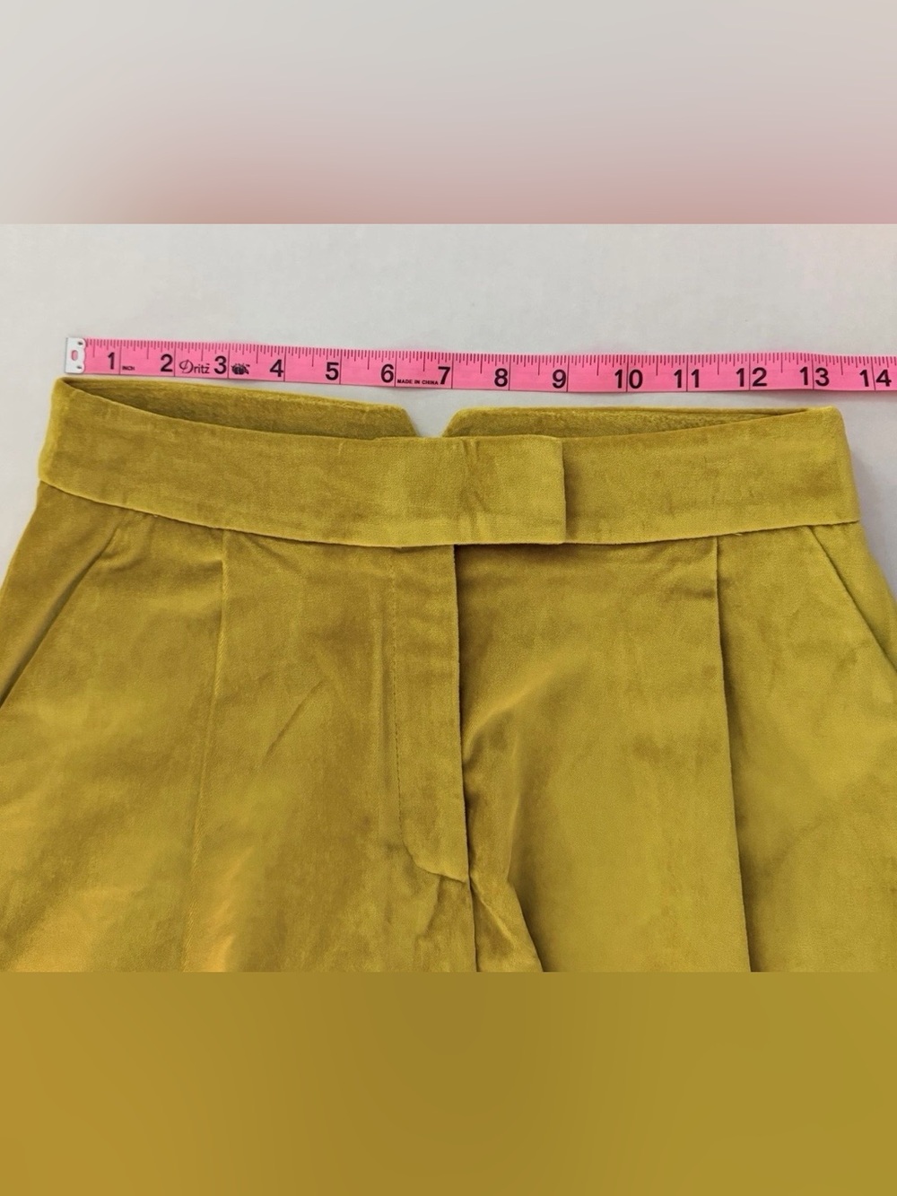 Karen Millen Soft Lined Mustard Yellow Velvet Pleated A-Line Dress Shorts Size 4 - Picture 5 of 12